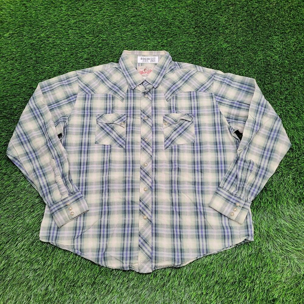 Vintage 80s Wrangler Western Hippie Shirt XL 24x29 Baggy Plaid Yoke